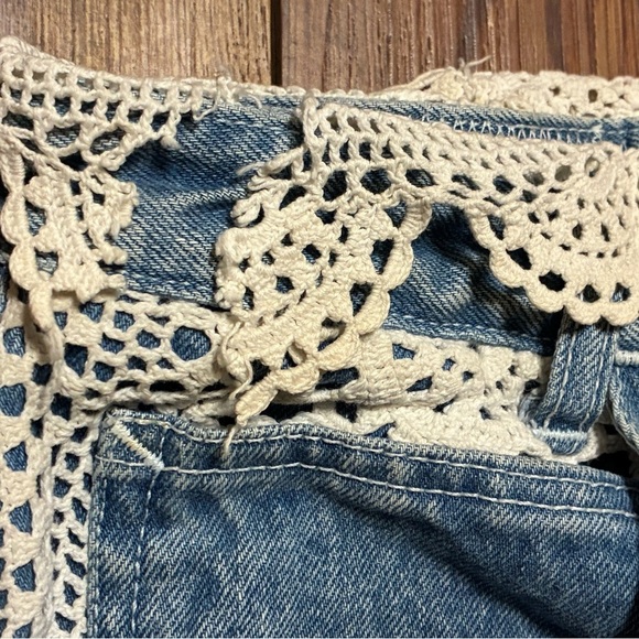 Vintage 90s Zip Code High Waist Lace Patchwork Jeans Size 9/10 Boho Chic - Picture 9 of 16